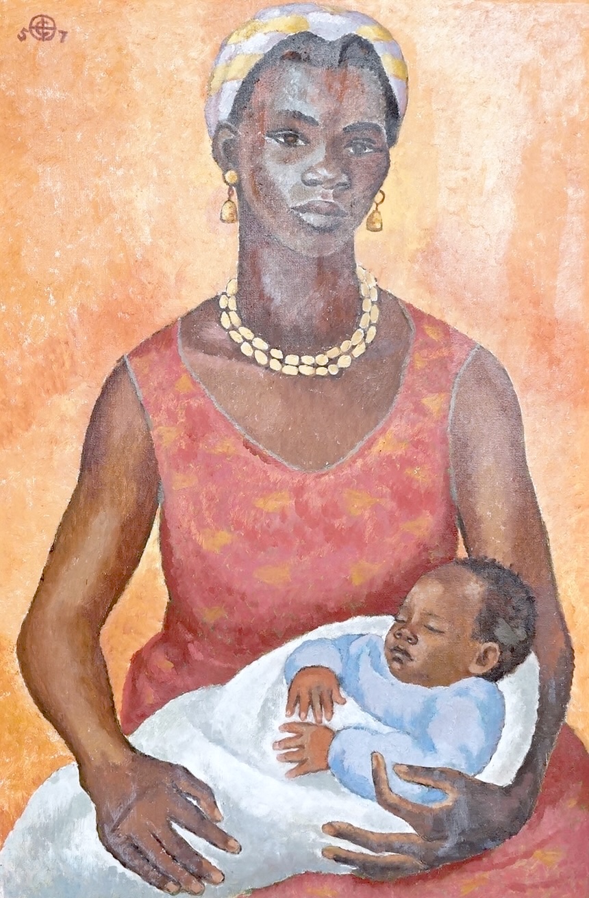 Christina Brooke (Contemporary), Portrait of an African mother and child, monogrammed and dated '57, 75 x 50cm